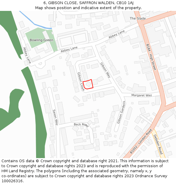 6, GIBSON CLOSE, SAFFRON WALDEN, CB10 1AJ: Location map and indicative extent of plot