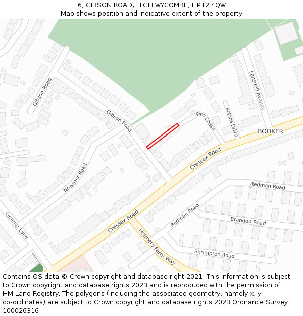 6, GIBSON ROAD, HIGH WYCOMBE, HP12 4QW: Location map and indicative extent of plot