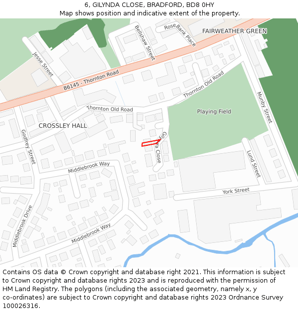 6, GILYNDA CLOSE, BRADFORD, BD8 0HY: Location map and indicative extent of plot