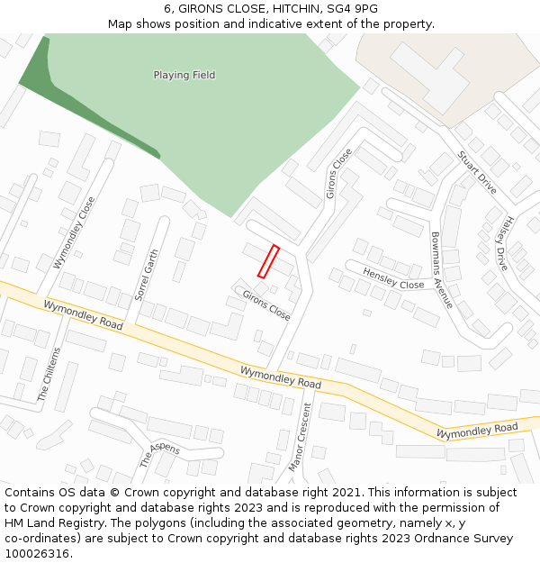 6, GIRONS CLOSE, HITCHIN, SG4 9PG: Location map and indicative extent of plot
