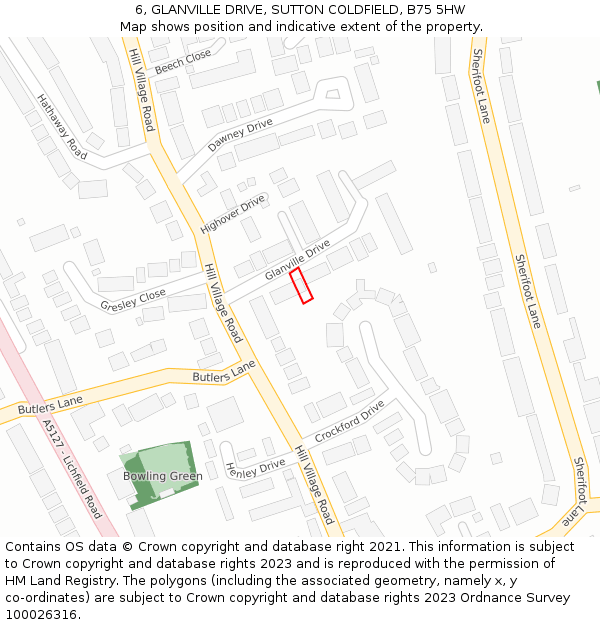 6, GLANVILLE DRIVE, SUTTON COLDFIELD, B75 5HW: Location map and indicative extent of plot