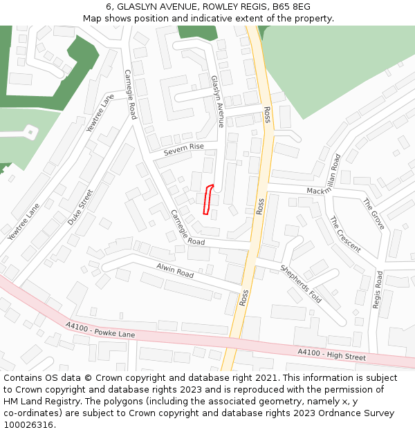 6, GLASLYN AVENUE, ROWLEY REGIS, B65 8EG: Location map and indicative extent of plot
