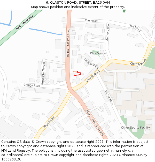 6, GLASTON ROAD, STREET, BA16 0AN: Location map and indicative extent of plot