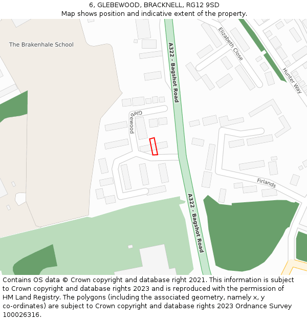 6, GLEBEWOOD, BRACKNELL, RG12 9SD: Location map and indicative extent of plot