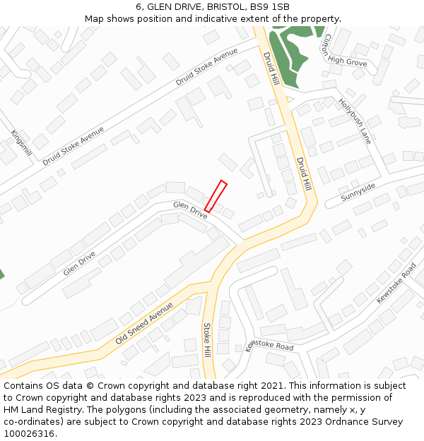6, GLEN DRIVE, BRISTOL, BS9 1SB: Location map and indicative extent of plot