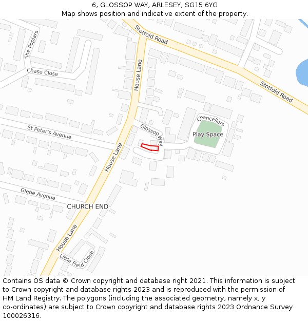 6, GLOSSOP WAY, ARLESEY, SG15 6YG: Location map and indicative extent of plot