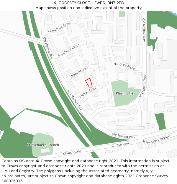 6, GODFREY CLOSE, LEWES, BN7 2ED: Location map and indicative extent of plot