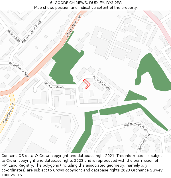 6, GOODRICH MEWS, DUDLEY, DY3 2FG: Location map and indicative extent of plot
