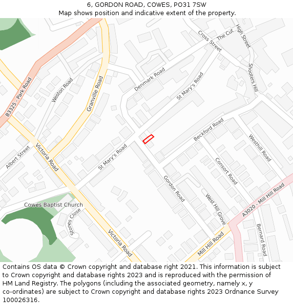 6, GORDON ROAD, COWES, PO31 7SW: Location map and indicative extent of plot