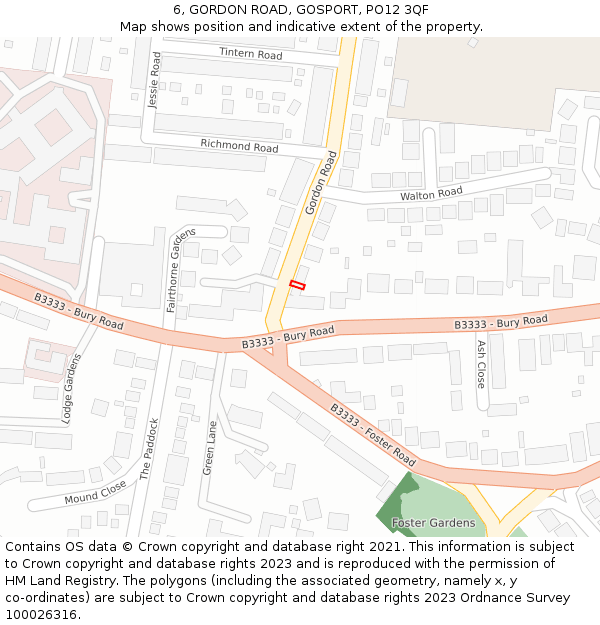 6, GORDON ROAD, GOSPORT, PO12 3QF: Location map and indicative extent of plot