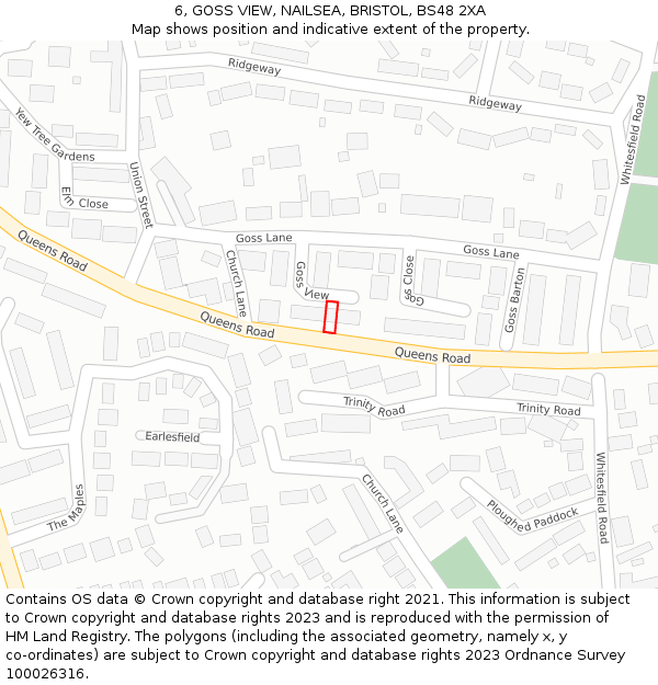 6, GOSS VIEW, NAILSEA, BRISTOL, BS48 2XA: Location map and indicative extent of plot