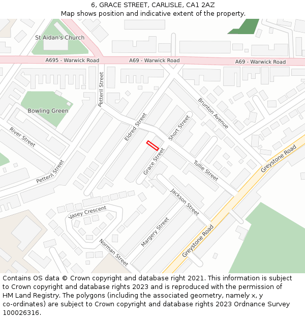 6, GRACE STREET, CARLISLE, CA1 2AZ: Location map and indicative extent of plot