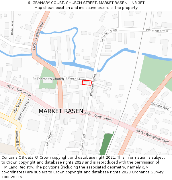 6, GRANARY COURT, CHURCH STREET, MARKET RASEN, LN8 3ET: Location map and indicative extent of plot