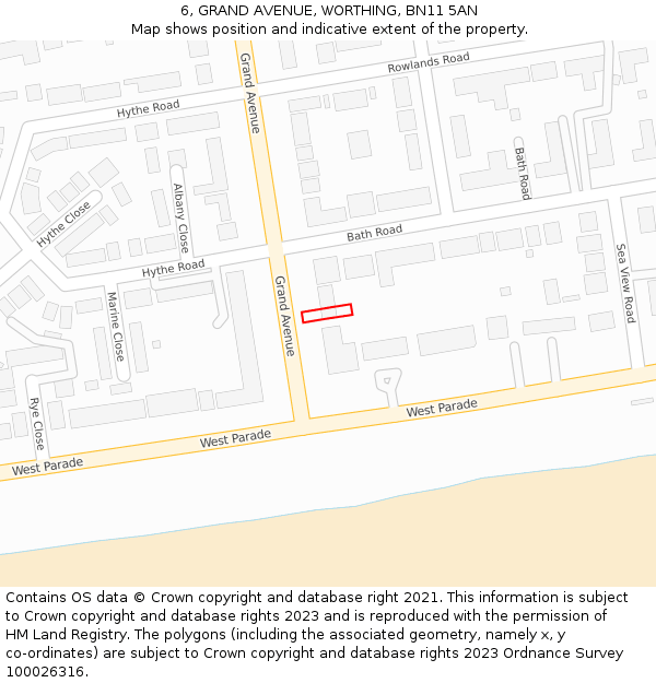 6, GRAND AVENUE, WORTHING, BN11 5AN: Location map and indicative extent of plot