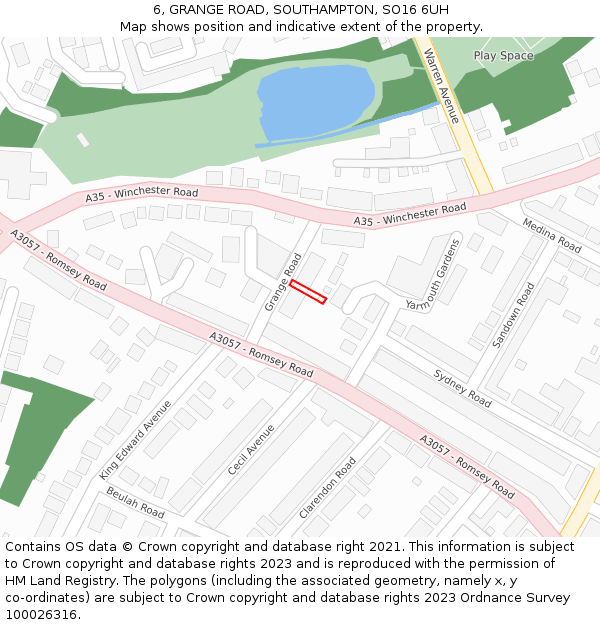 6, GRANGE ROAD, SOUTHAMPTON, SO16 6UH: Location map and indicative extent of plot