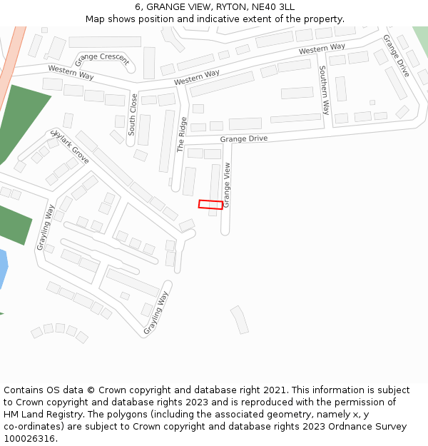 6, GRANGE VIEW, RYTON, NE40 3LL: Location map and indicative extent of plot