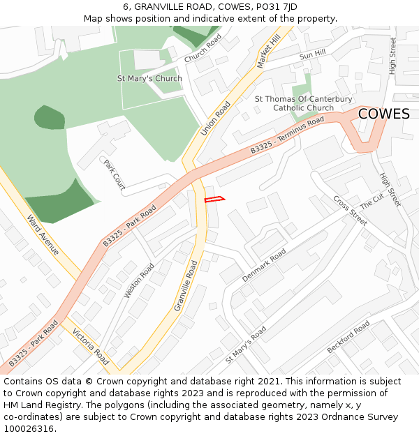 6, GRANVILLE ROAD, COWES, PO31 7JD: Location map and indicative extent of plot