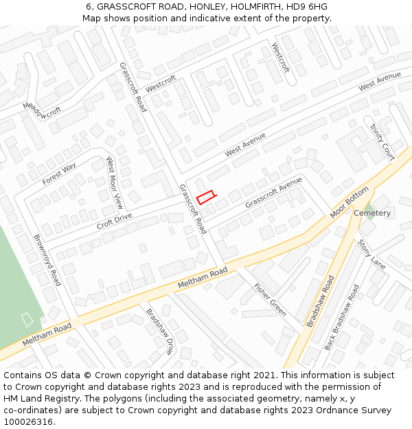 6, GRASSCROFT ROAD, HONLEY, HOLMFIRTH, HD9 6HG: Location map and indicative extent of plot