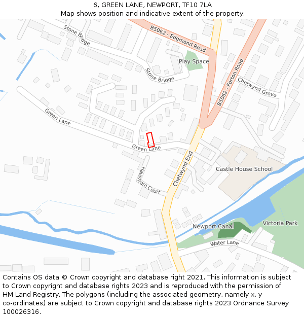 6, GREEN LANE, NEWPORT, TF10 7LA: Location map and indicative extent of plot