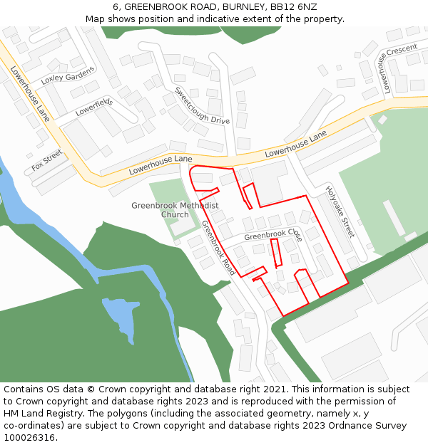 6, GREENBROOK ROAD, BURNLEY, BB12 6NZ: Location map and indicative extent of plot