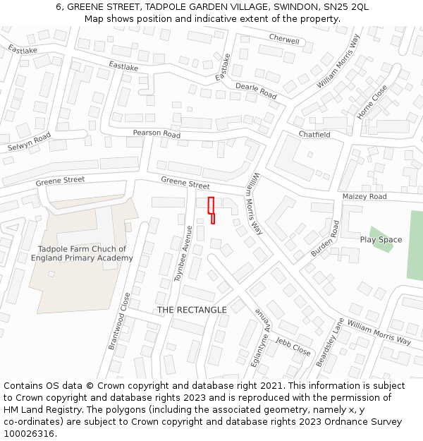 6, GREENE STREET, TADPOLE GARDEN VILLAGE, SWINDON, SN25 2QL: Location map and indicative extent of plot