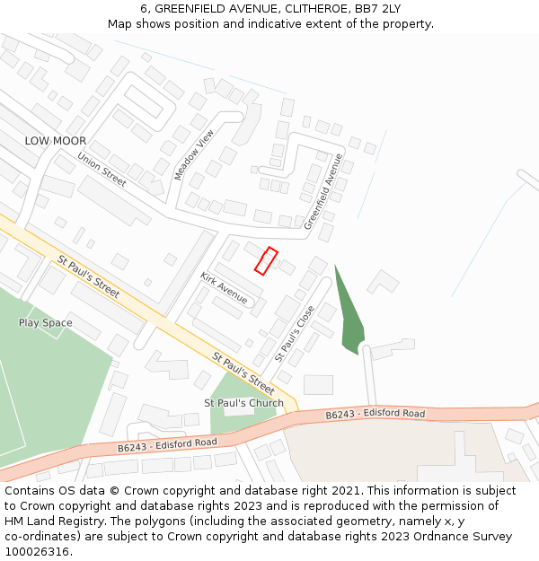 6, GREENFIELD AVENUE, CLITHEROE, BB7 2LY: Location map and indicative extent of plot