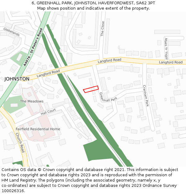 6, GREENHALL PARK, JOHNSTON, HAVERFORDWEST, SA62 3PT: Location map and indicative extent of plot