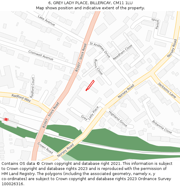 6, GREY LADY PLACE, BILLERICAY, CM11 1LU: Location map and indicative extent of plot