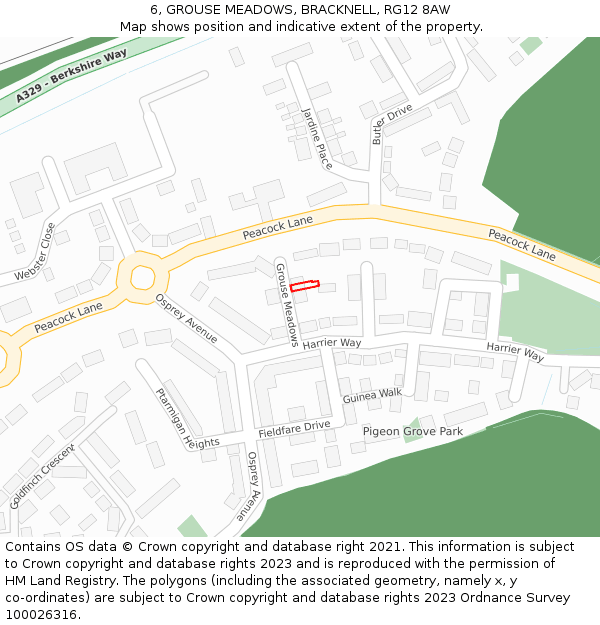 6, GROUSE MEADOWS, BRACKNELL, RG12 8AW: Location map and indicative extent of plot