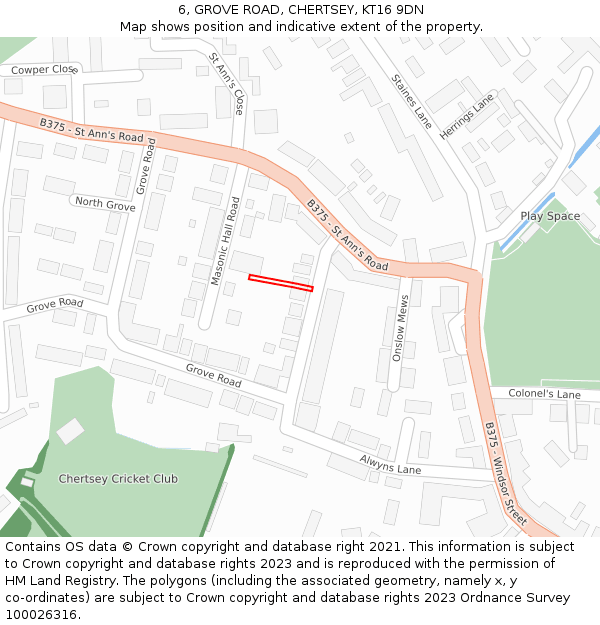 6, GROVE ROAD, CHERTSEY, KT16 9DN: Location map and indicative extent of plot