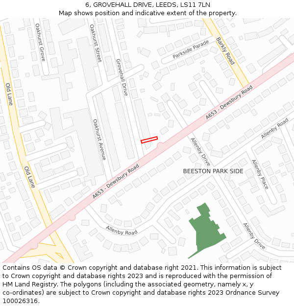 6, GROVEHALL DRIVE, LEEDS, LS11 7LN: Location map and indicative extent of plot