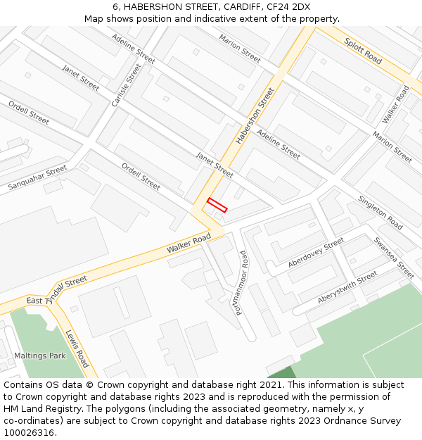 6, HABERSHON STREET, CARDIFF, CF24 2DX: Location map and indicative extent of plot