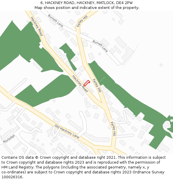 6, HACKNEY ROAD, HACKNEY, MATLOCK, DE4 2PW: Location map and indicative extent of plot