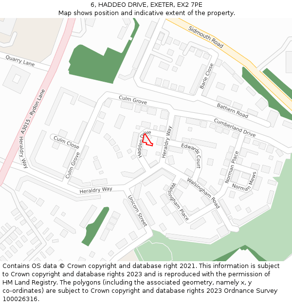 6, HADDEO DRIVE, EXETER, EX2 7PE: Location map and indicative extent of plot
