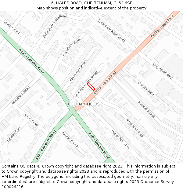 6, HALES ROAD, CHELTENHAM, GL52 6SE: Location map and indicative extent of plot