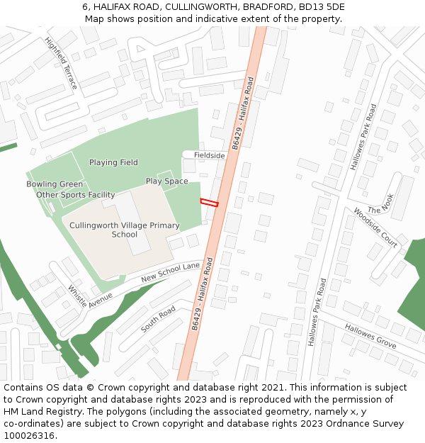 6, HALIFAX ROAD, CULLINGWORTH, BRADFORD, BD13 5DE: Location map and indicative extent of plot