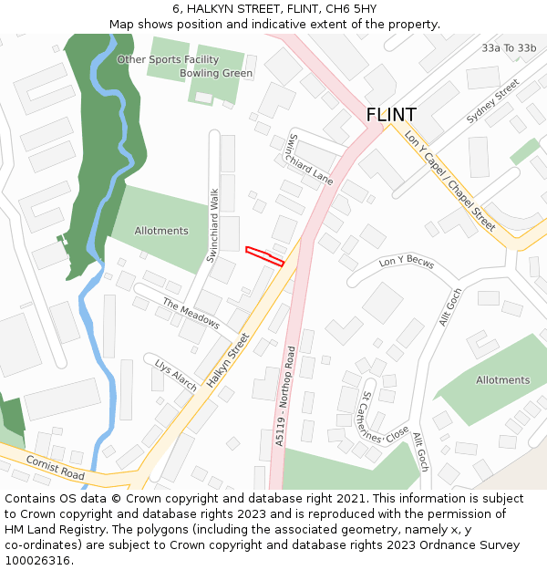 6, HALKYN STREET, FLINT, CH6 5HY: Location map and indicative extent of plot