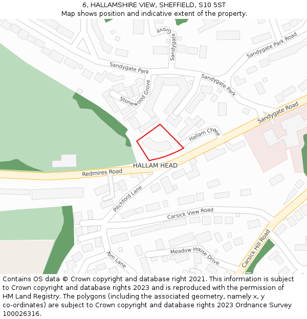 6, HALLAMSHIRE VIEW, SHEFFIELD, S10 5ST: Location map and indicative extent of plot