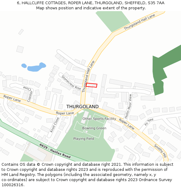 6, HALLCLIFFE COTTAGES, ROPER LANE, THURGOLAND, SHEFFIELD, S35 7AA: Location map and indicative extent of plot
