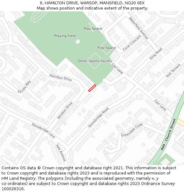 6, HAMILTON DRIVE, WARSOP, MANSFIELD, NG20 0EX: Location map and indicative extent of plot
