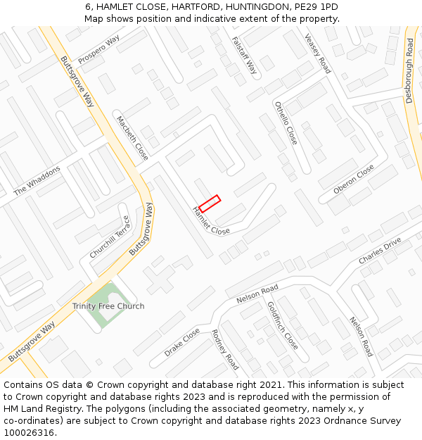 6, HAMLET CLOSE, HARTFORD, HUNTINGDON, PE29 1PD: Location map and indicative extent of plot