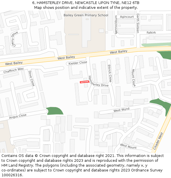 6, HAMSTERLEY DRIVE, NEWCASTLE UPON TYNE, NE12 6TB: Location map and indicative extent of plot