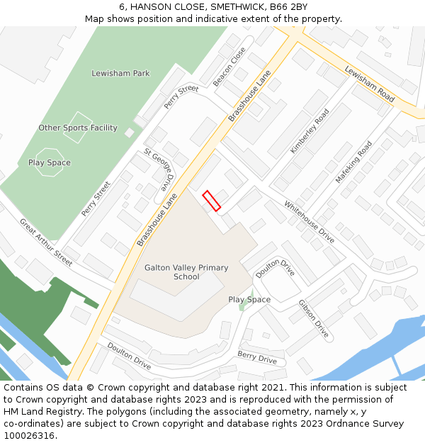 6, HANSON CLOSE, SMETHWICK, B66 2BY: Location map and indicative extent of plot