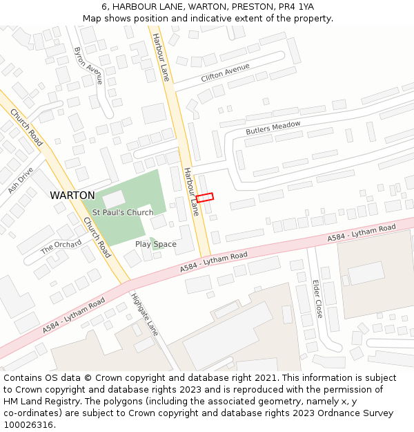 6, HARBOUR LANE, WARTON, PRESTON, PR4 1YA: Location map and indicative extent of plot