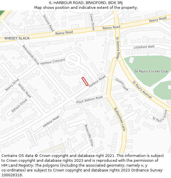 6, HARBOUR ROAD, BRADFORD, BD6 3RJ: Location map and indicative extent of plot