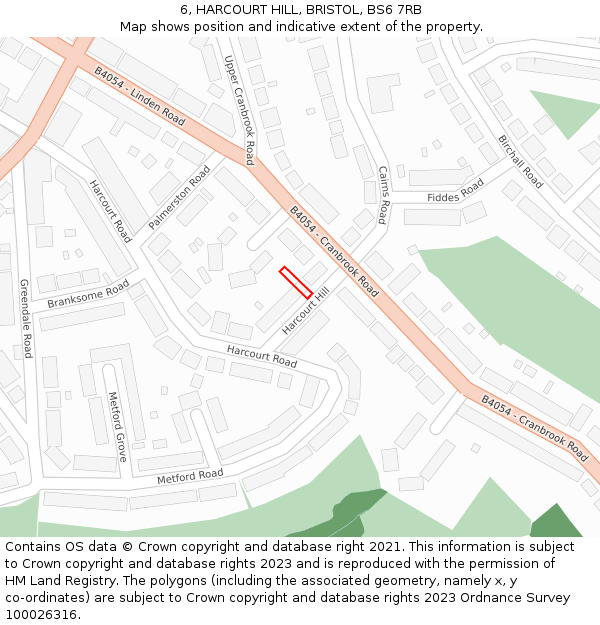 6, HARCOURT HILL, BRISTOL, BS6 7RB: Location map and indicative extent of plot