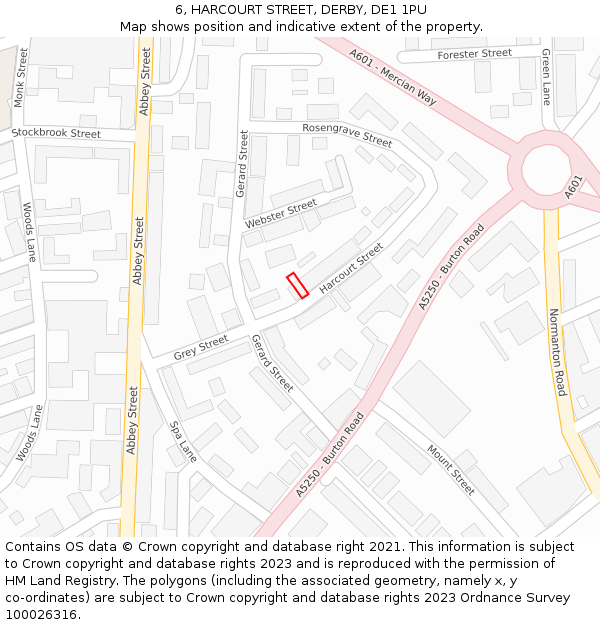 6, HARCOURT STREET, DERBY, DE1 1PU: Location map and indicative extent of plot