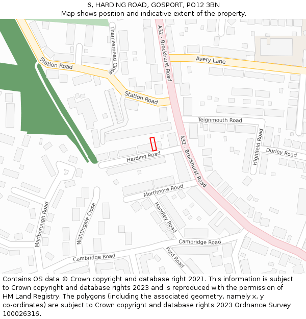 6, HARDING ROAD, GOSPORT, PO12 3BN: Location map and indicative extent of plot