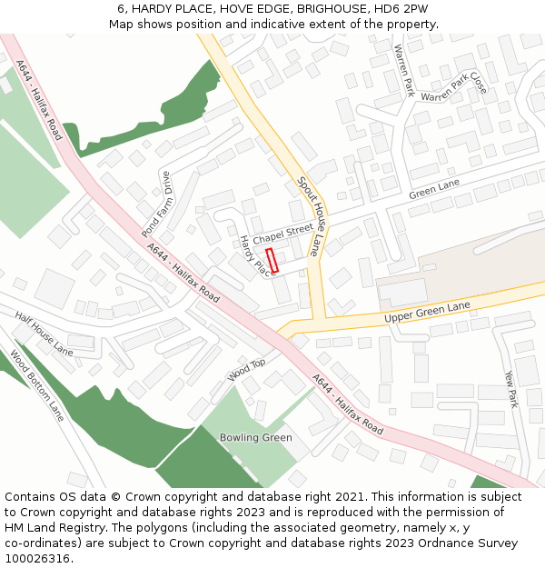 6, HARDY PLACE, HOVE EDGE, BRIGHOUSE, HD6 2PW: Location map and indicative extent of plot