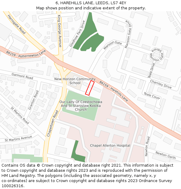 6, HAREHILLS LANE, LEEDS, LS7 4EY: Location map and indicative extent of plot